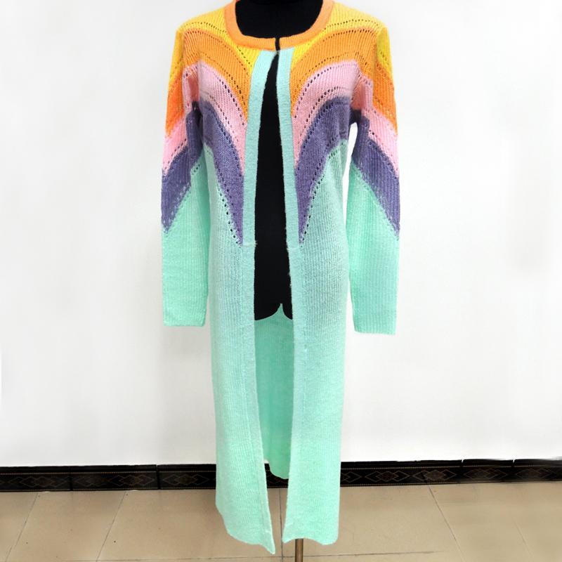 2015欧美大牌 马海毛女式秋装缕空外套中长款宽松毛衣